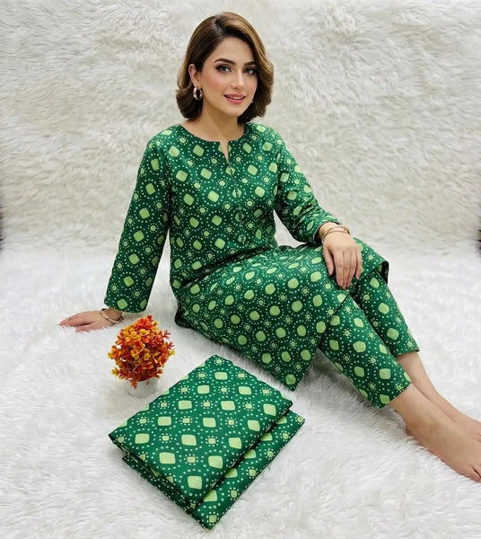 2 Pcs Women's Unstitched Printed Suit