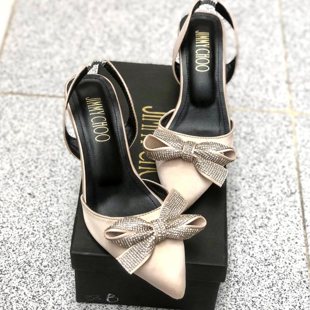 Off-White Bow Heels for Women Synthetic Leather Formal Party Wear